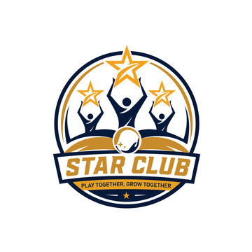 Star club youth soccer team logo with players raising hands