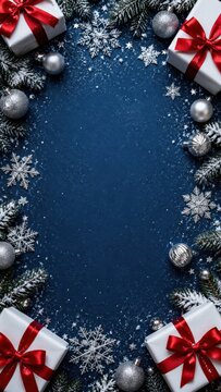 Christmas gift border with ornaments and copy space