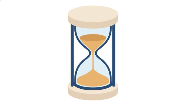 Traditional wood and glass hourglass with orange sand flowing through the bulbs to measure time on a white background.
