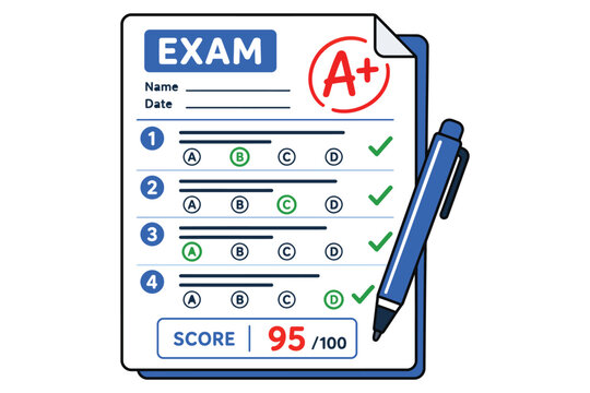 Student taking multiple-choice exam with high score