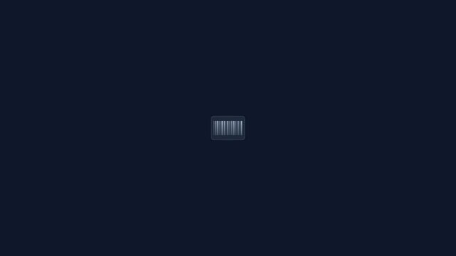 Barcode loading animation graphic representing digital data processing with smooth motion flow in dark blue environment