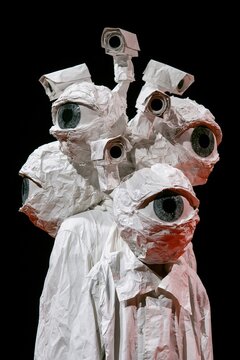 Close Up Sculpted Paper Eye Detail on White Paper Mache Face