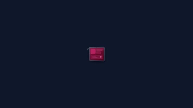 Floating digital tablet interface displaying red data panels in this dark background motion video clip
