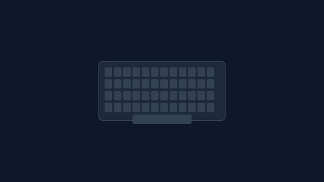 Glowing computer keyboard keys animation rhythmic pulsing with blue light in dark digital motion video graphic