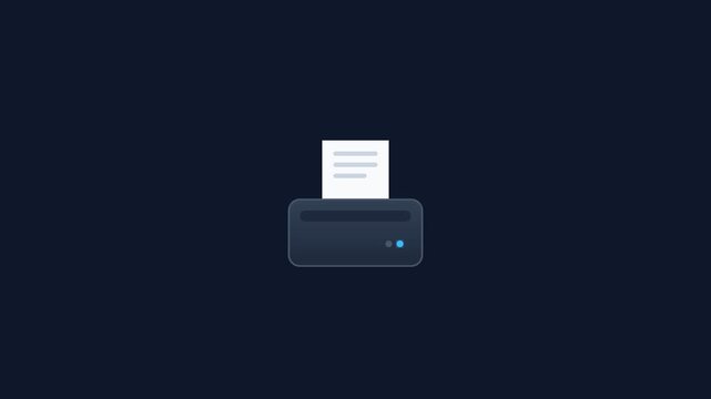 Modern office printer animation ejecting white paper documents in a smooth and professional digital motion clip