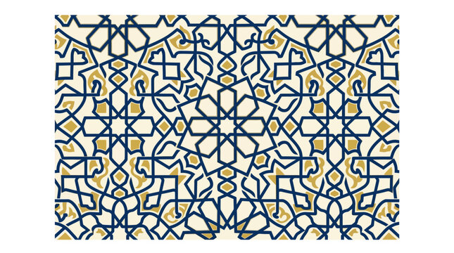 Intricate Islamic Geometric Pattern, Arabesque Design, Blue and Gold