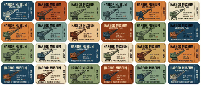 Vintage Harbor Museum Admit One Tickets Pattern