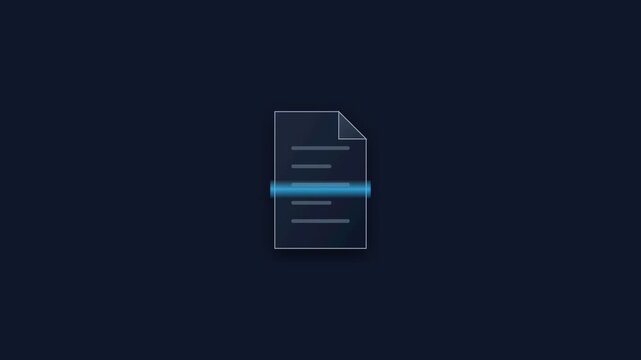 Digital document scanning interface animation featuring a glowing blue light beam scanning a paper sheet motion
