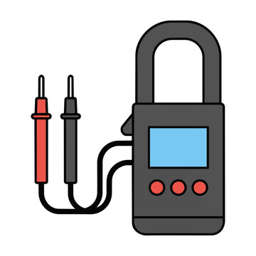 Digital clamp meter with testing probes on a white background for electrical maintenance concept