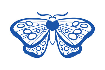 Fototapeta premium Hand-drawn vector clip art of a stylized butterfly. Minimalistic line drawing of a moth isolated on a white background. Bohemian design for web, logo, poster, sticker, or prints.