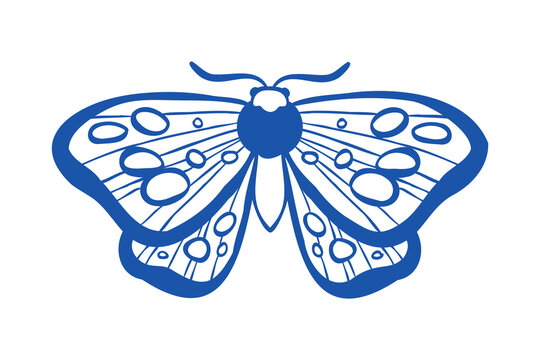 Hand-drawn vector clip art of a stylized butterfly. Minimalistic line drawing of a moth isolated on a white background. Bohemian design for web, logo, poster, sticker, or prints.