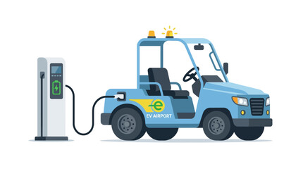 Naklejka premium Electric Vehicle Charging Station at Airport with Blue Cart