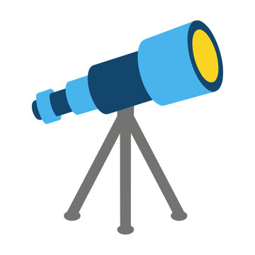 Minimal telescope icon with geometric cylinders and a tripod stand on white background discovery and analysis concept