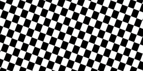 Obraz premium Trippy checkerboard background. Retro psychedelic checkered wallpaper. Wavy groovy chessboard surface. Distorted geometric pattern. Abstract monochrome vector backdrop