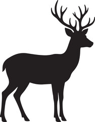 Fototapeta premium Black Silhouette Of Deer Stag With Antlers Isolated Icon Vector