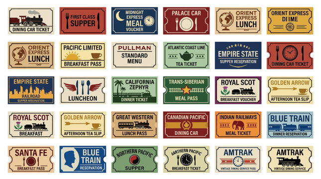Vintage Train Tickets Collection: Travel, Dining, and Destination Passes
