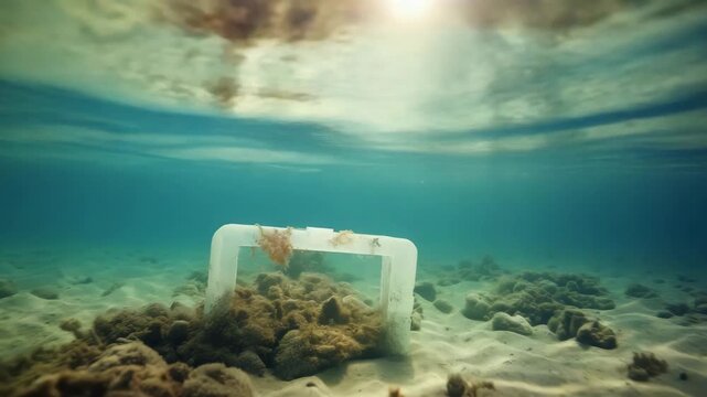 Ocean Plastic Pollution Concept with Single-Use Cup on Seabed