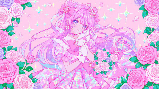 Anime illustration of a magical girl after a final transformation with a cute background, anime girl wallpaper, Japanese Magical girl
