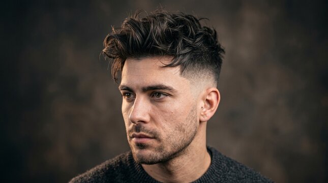 Hyper Detailed Male Headshot With Messy Quiff Hairstyle and Modern Texture