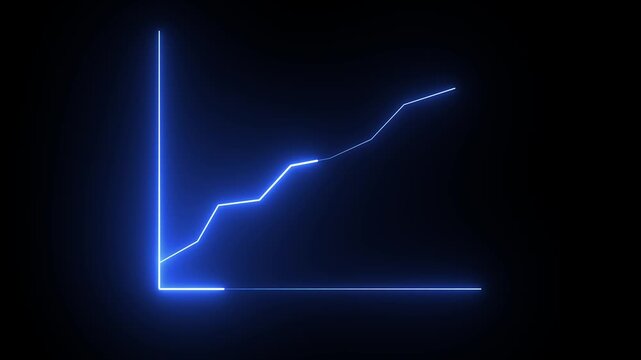 Glowing blue neon line graph showing positive growth trend on a dark black background