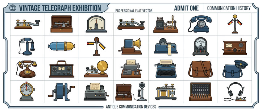 Vintage Communication Devices Collection: Telegraph, Telephone, Typewriter, Radio