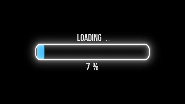 Abstract loading bar animation with percentage futuristic progress loading bar 0 to 100 percent complete animation, progress bar, waiting spinning, loading concept on black background, 4k resolution