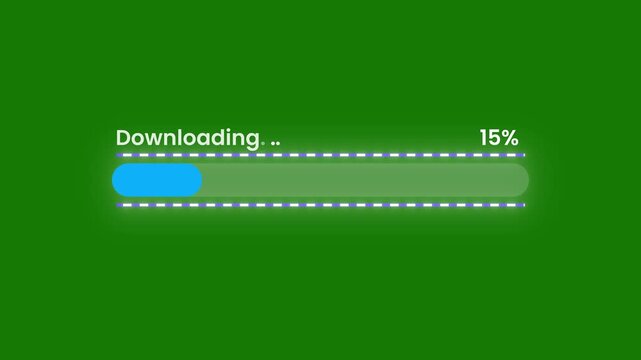 Progress bar, loading bar, retro game loading screen animation with alpha channel, downloading bar and percentage Futuristic progress loading bar 0 to 100 percent on green background, 4k