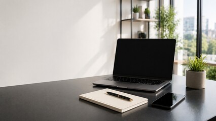 Fototapeta premium Modern Online Business Workspace with Laptop and Smartphone