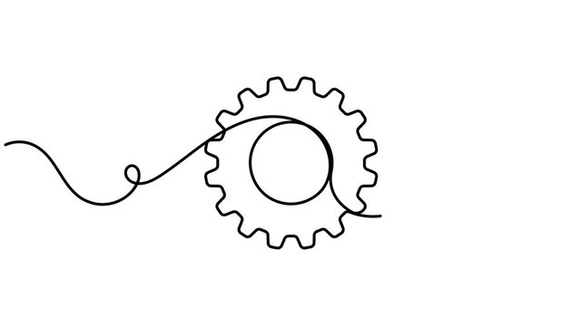 Optimization cog gear wheel icon sign continuous one line drawing moving on white background minimalist single art analytics financial workflow and engineering development symbol animation video