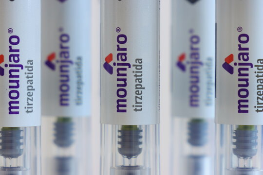 Mounjaro tirzepatide injection pens and box for diabetes and obesity treatment