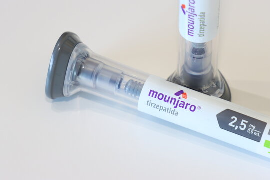 Mounjaro tirzepatide injection pens and box for diabetes and obesity treatment