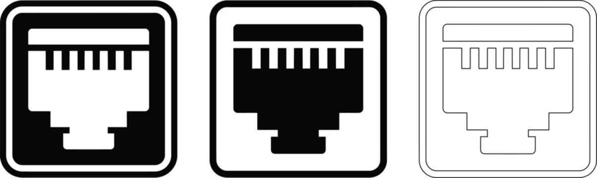 Ethernet port network connection icon set with ethernet connection internet computer hardware technology communication