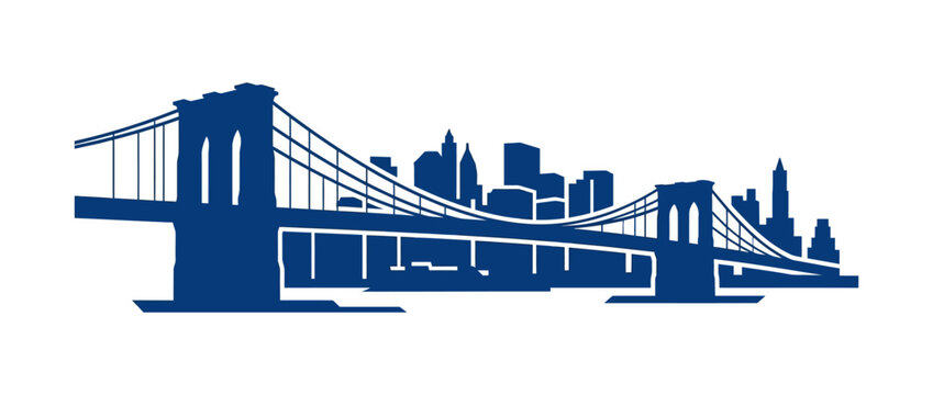 Brooklyn Bridge Silhouette with New York City Skyline, Blue Iconic Landmark