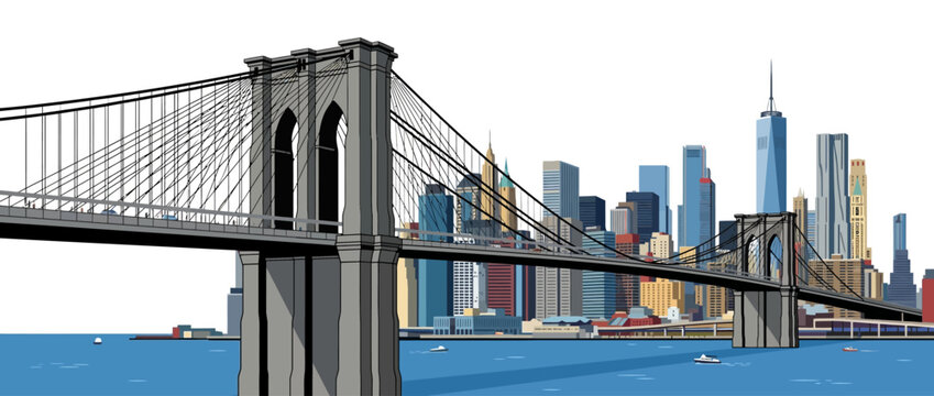 Brooklyn Bridge and Manhattan Skyline with One World Trade Center, New York City