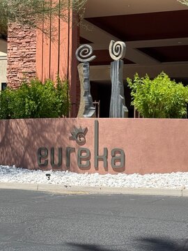 Mesquite, NV - USA - April 4, 2026 - Sign at the entrance to eureka casino resort in Mesquite Nevada