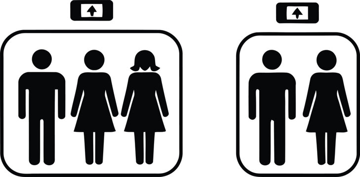 Public facility washroom and elevator signage vector illustration.