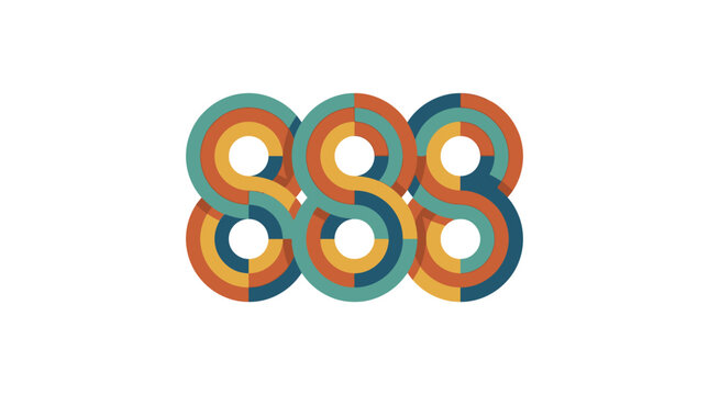 Retro 888 Number Design - Vintage Circles Pattern