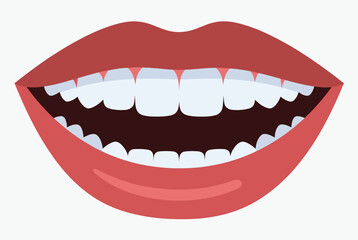 Fototapeta premium Beautiful healthy smile with bright white teeth and perfectly shaped red lips shown on a clean light grey background.