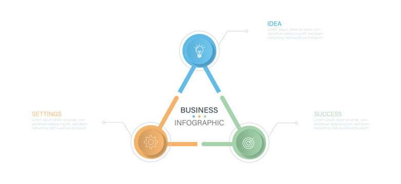 Infographic Venn diagram template for business 3 circle triangle section options. Interlocking Mobius strip loops with icons for business presentation.
