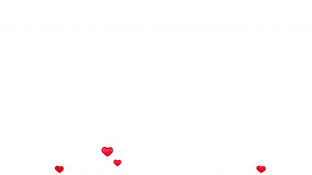 Red Hearts Rising from Bottom on White Background