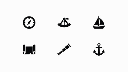 Fototapeta premium Minimalist flat vector icons set with depicting maritime navigation navigation themed symbols symbols arranged neatly displays clean high with black white vector