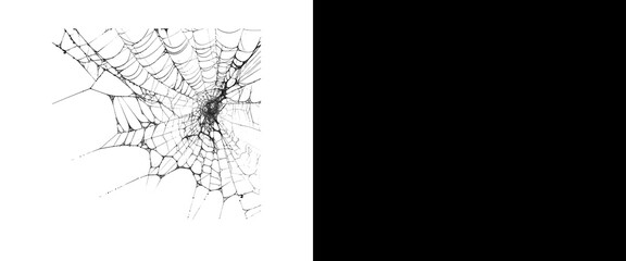 Spooky spider web illustration, creepy cobweb corner design element, black and white gothic graphic for Halloween decorations © Smart Studio