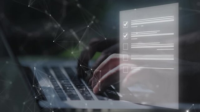 Businessman checking business performance Business performance monitoring concept, businesswoman using computer Online survey filling out, digital form checklist