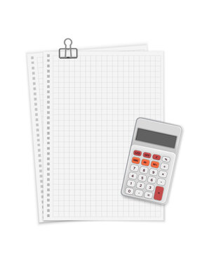 A sheet of grid paper with a binder clip and a calculator. A template for visualizing expense planning or record-keeping.