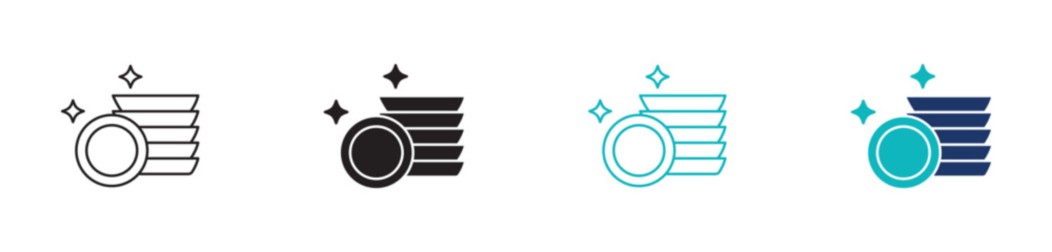 Clean plate icon set, empty dish and finished meal symbol, outline and solid style. Vector illustration.
