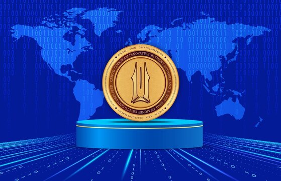 illuvium-ilv cryptocurrency logo illustrations on digital background. 3D drawings.