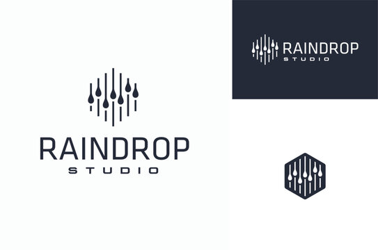 Raindrop or Water Drop Droplet with Vertical Lines in hexagon shape like Audio Mixer Buttons for Music Record Studio Logo