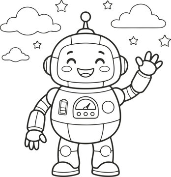 Waving Robot Standing on Ground