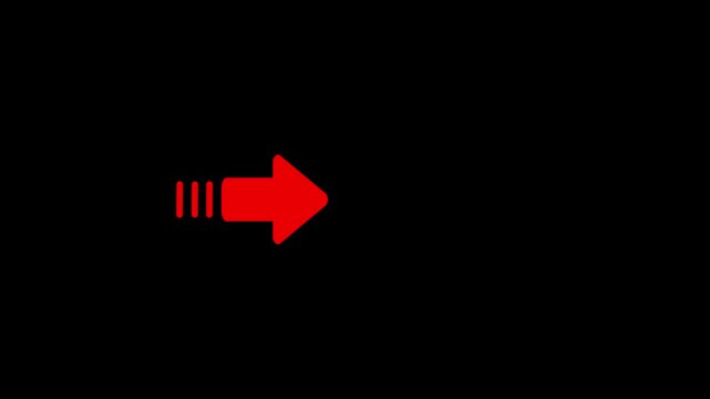 Abstract Directional arrow line ,signal icon . a moving arrow pointing to the right animation on black background with alpha channel.
