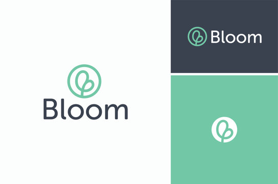 Circular Initial Letter B become a simple Flower Bud for Blossom Bloom with minimal Line Art Logo Design